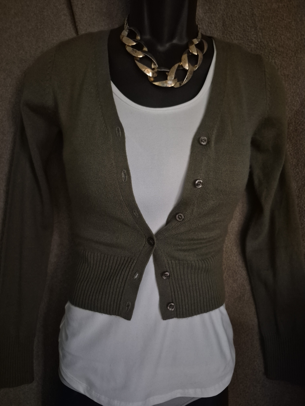Active Basic Olive Button-Front Women's Cardigan